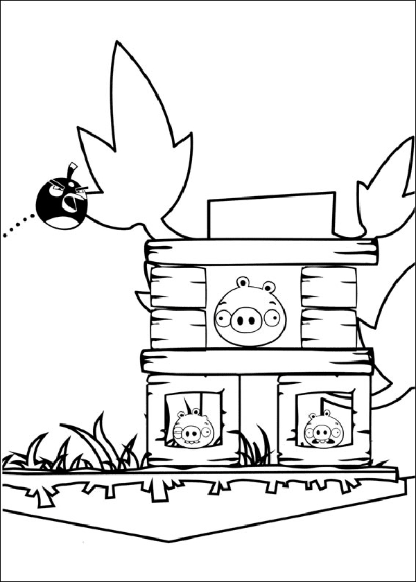 Coloriage d'Angry Birds avec des personnages en pleine action