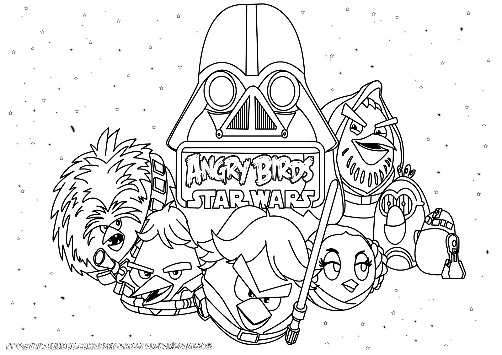 Coloriage d'un groupe d'Angry Birds en pleine action