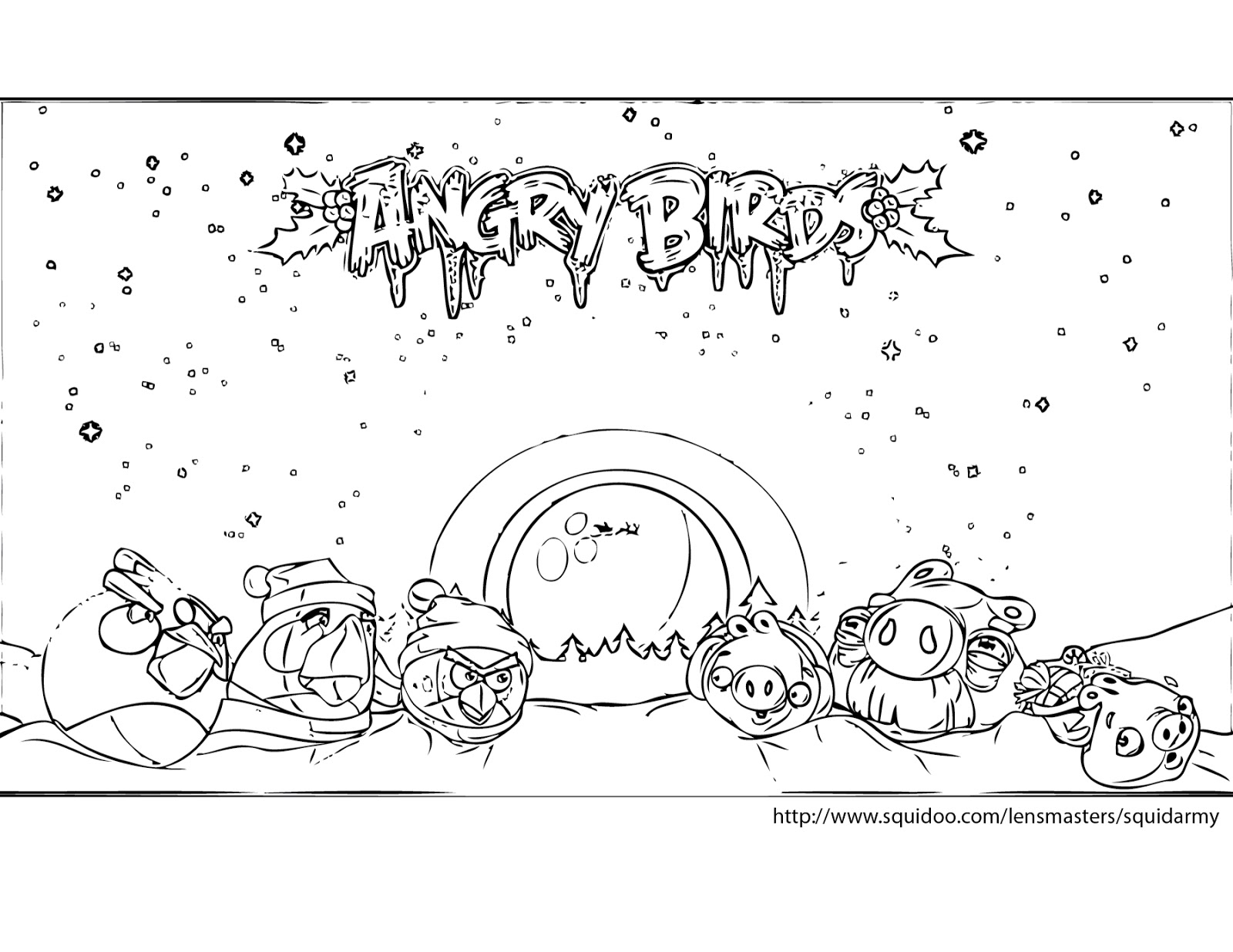 Coloriage d'Angry Birds avec des personnages emblématiques en action