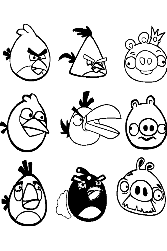 Scène de coloriage avec des personnages d'Angry Birds en pleine action