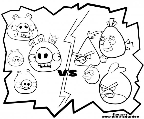 Coloriage d'Angry Birds avec un oiseau volant dans le ciel