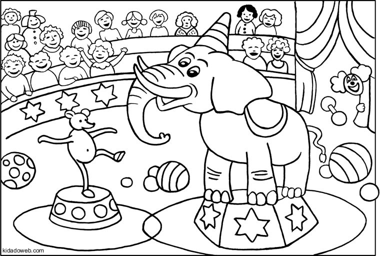 Coloriage d'animaux de cirque en pleine représentation