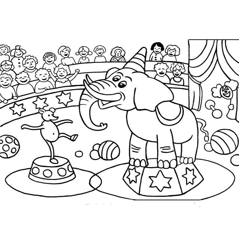 Un éléphant de cirque jonglant sous un chapiteau coloré