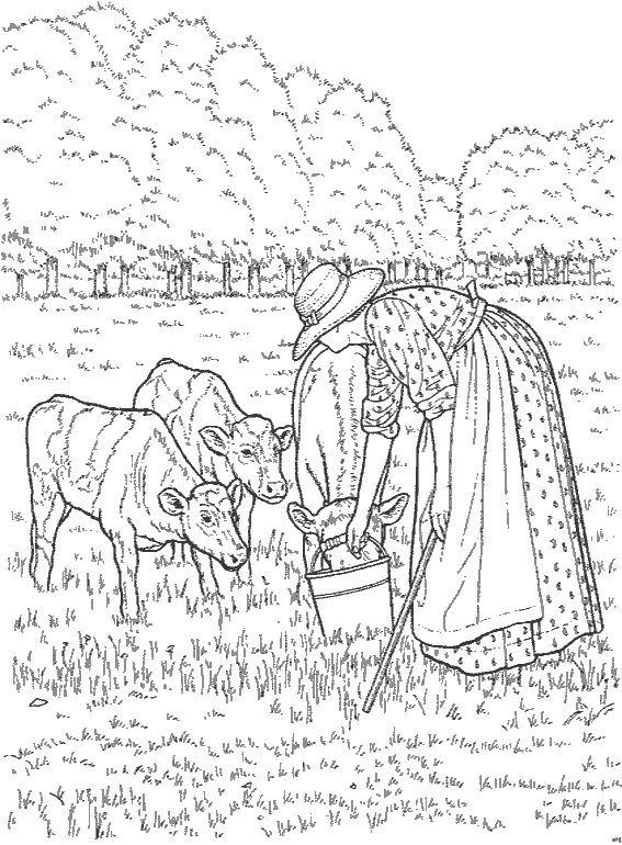 Coloriage d'animaux de la ferme dans un champ verdoyant