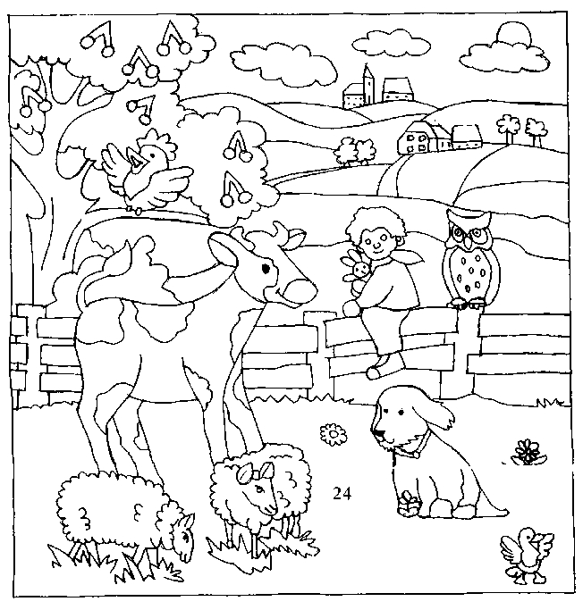 Coloriage d'animaux de la ferme en pleine activité
