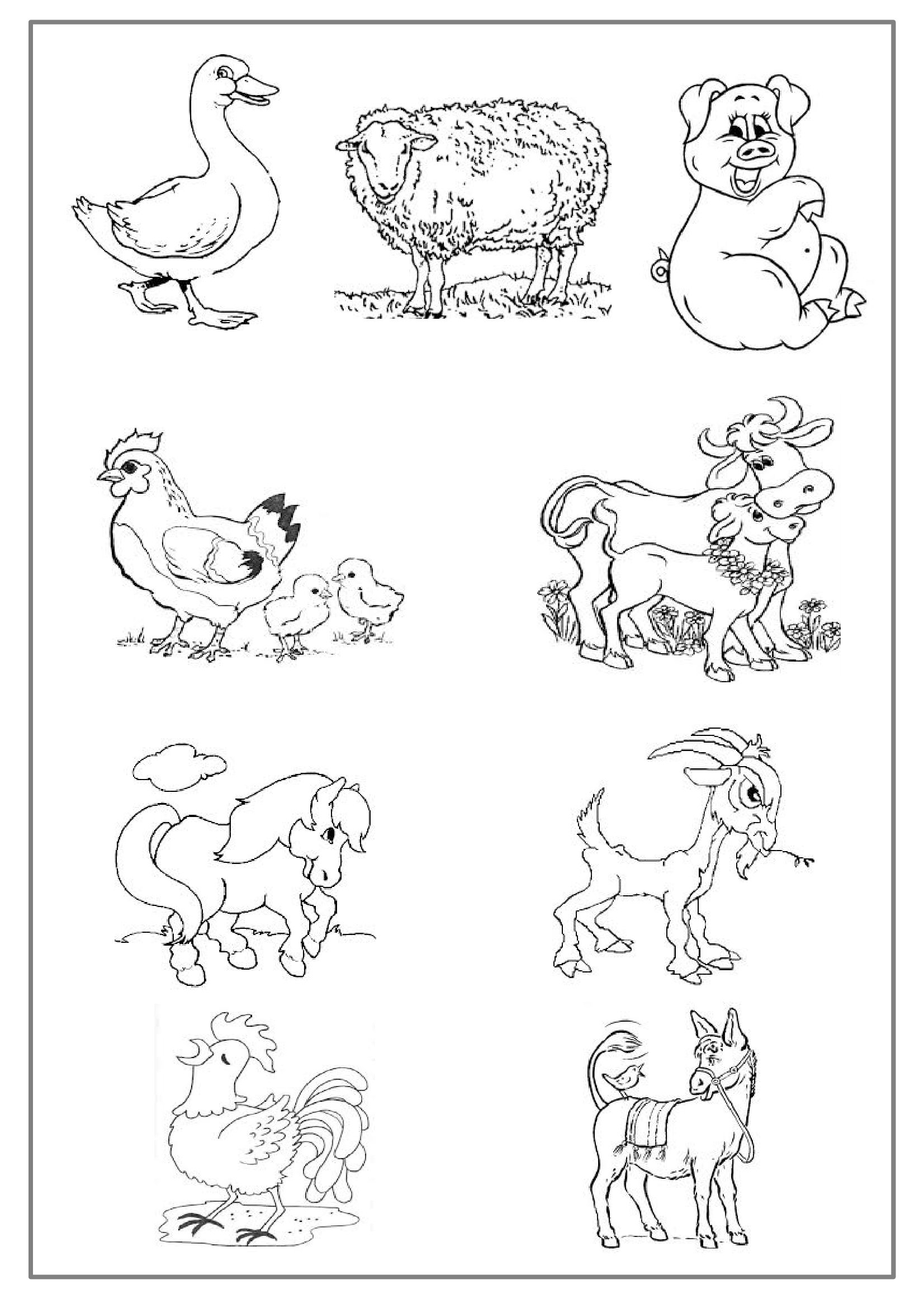 Coloriage d'animaux de la ferme autour d'une grange