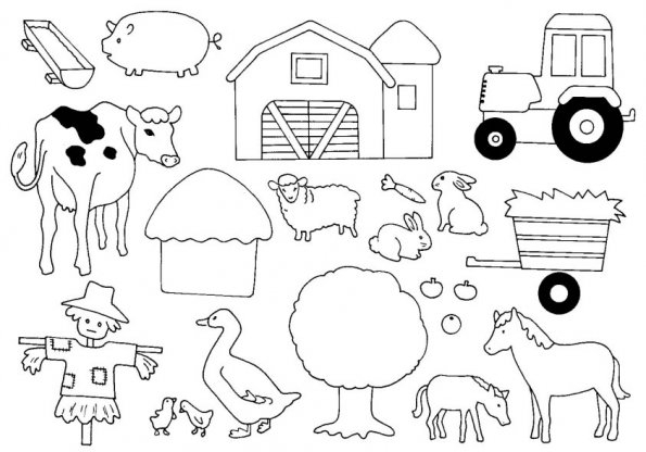 Coloriage d'animaux de la ferme dans un champ verdoyant