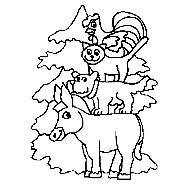Coloriage d'animaux de la ferme dans un champ verdoyant