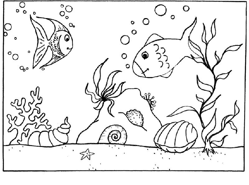 Coloriage d'animaux marins évoluant dans un environnement sous-marin Coloriage d'animaux marins évoluant dans un environnement sous-marin