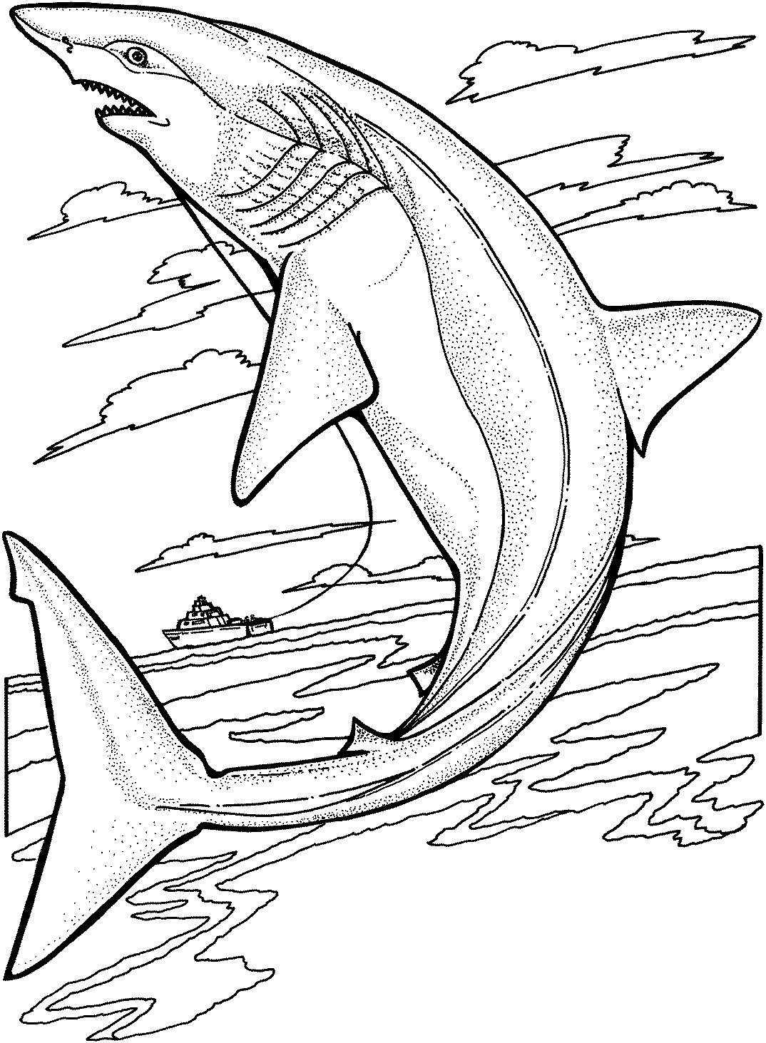 Coloriage d'animaux marins évoluant dans un décor aquatique