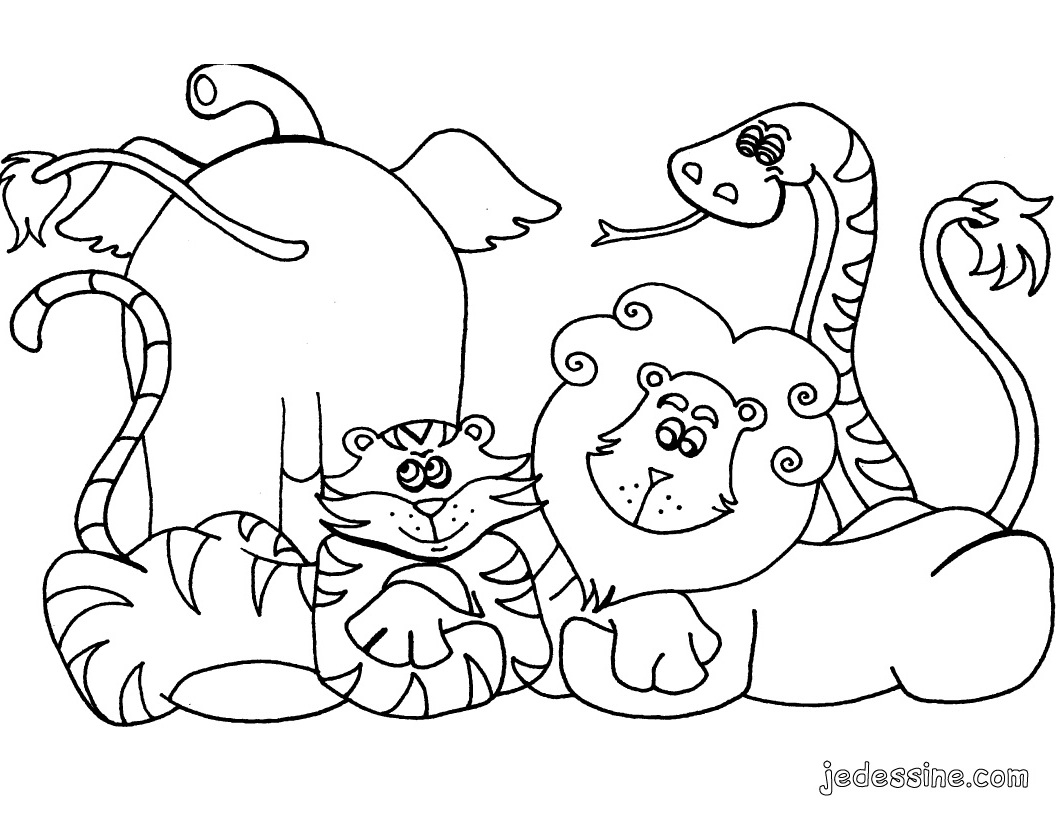 Coloriage d'animaux sauvages dans la jungle Coloriage d'animaux sauvages dans la jungle