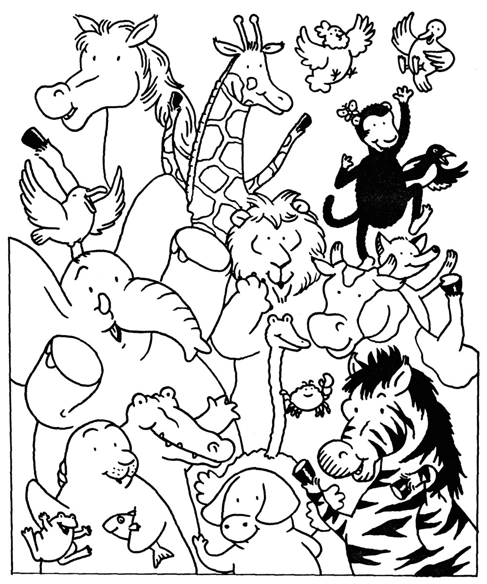 Coloriage d'animaux sauvages de la jungle en pleine activité
