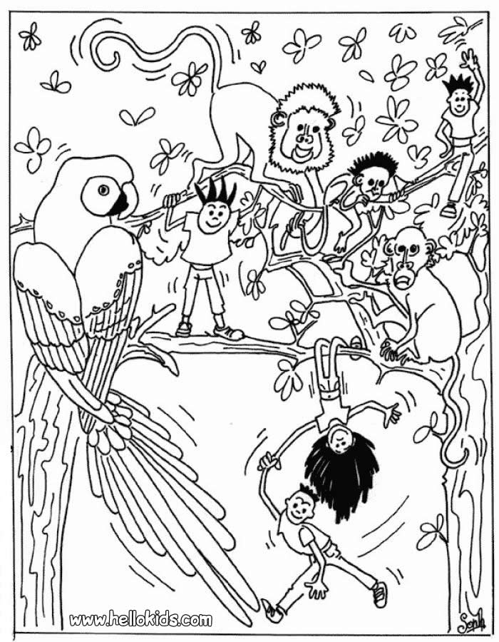 Coloriage d'animaux sauvages de la jungle en pleine activité