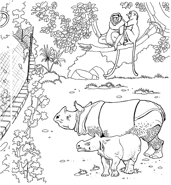 Coloriage d'animaux sauvages de la jungle en pleine nature