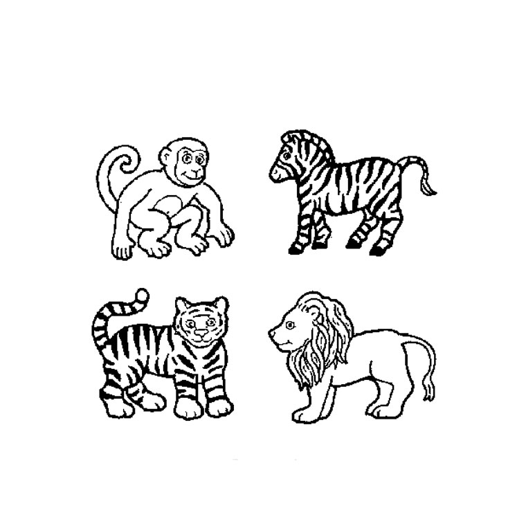 Coloriage d'animaux sauvages de la jungle en pleine activité