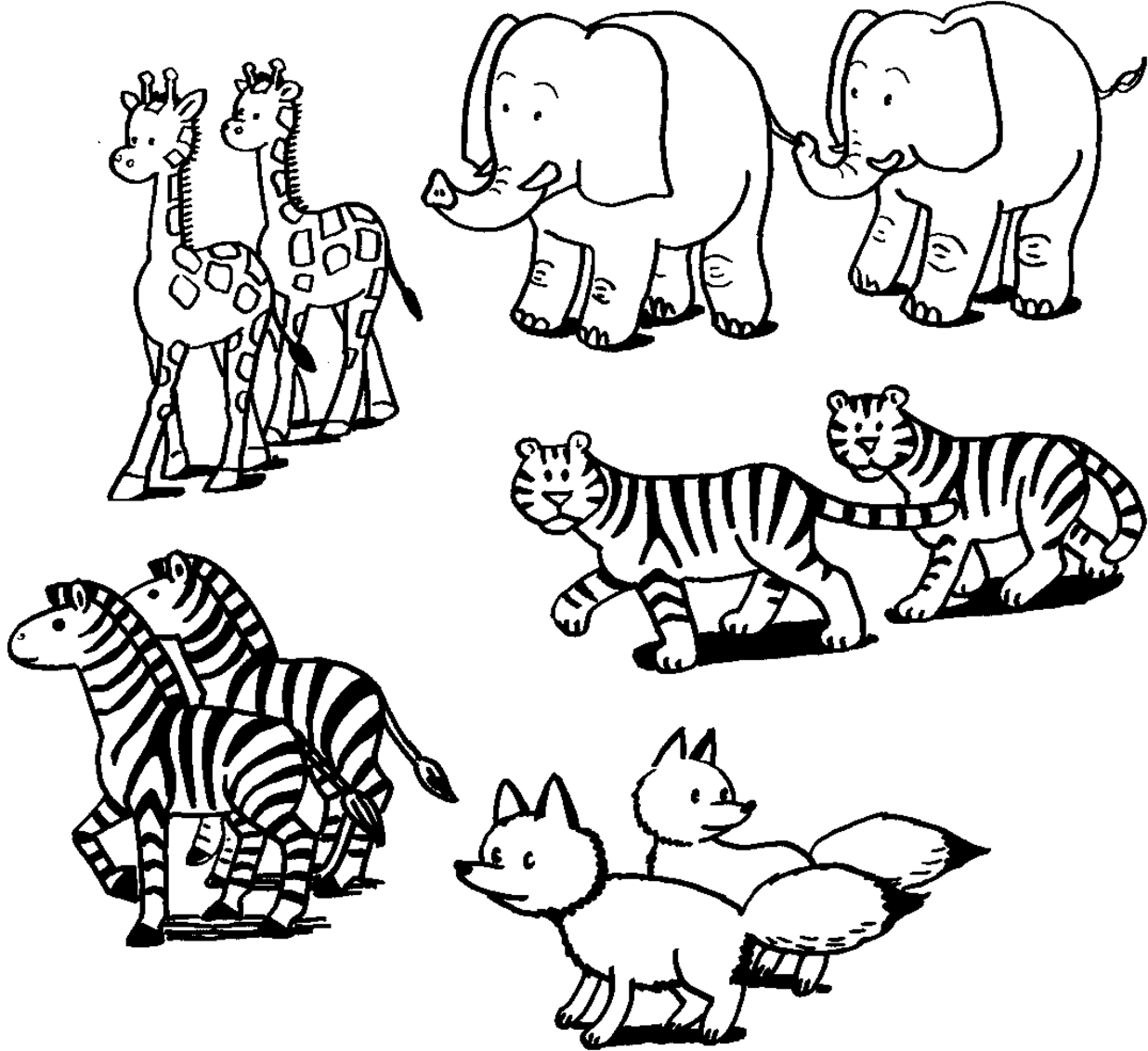 Coloriage d'animaux sauvages de la jungle en pleine activité