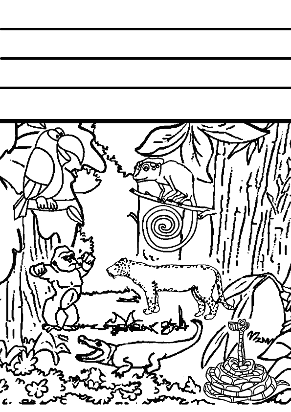 Coloriage d'animaux sauvages de la jungle en pleine activité