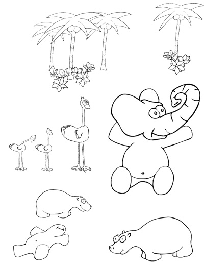 Coloriage d'animaux sauvages de la jungle en pleine exploration