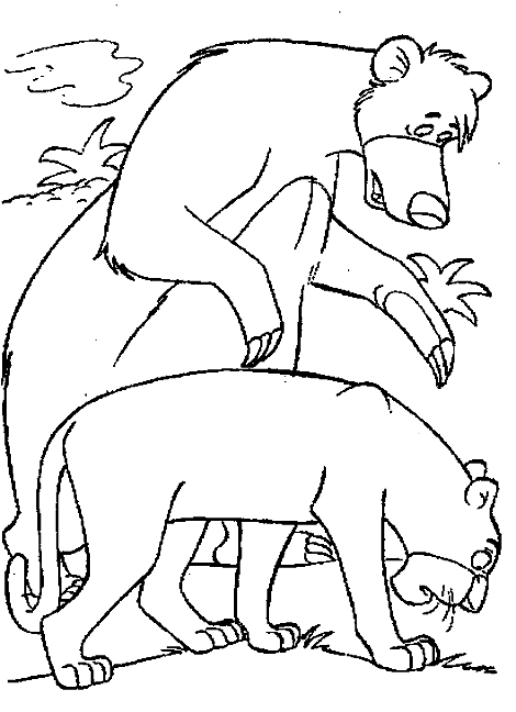 Coloriage d'animaux sauvages dans la jungle entourés de feuillage