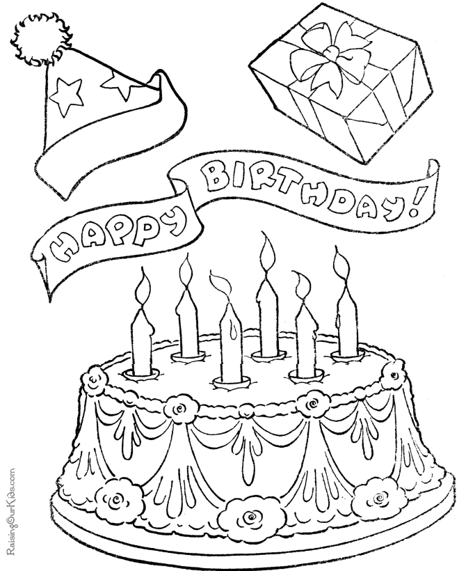 Coloriage d'un anniversaire festif avec gâteau et ballons