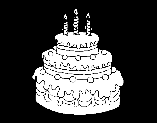 Coloriage d'anniversaire avec un gâteau et des ballons