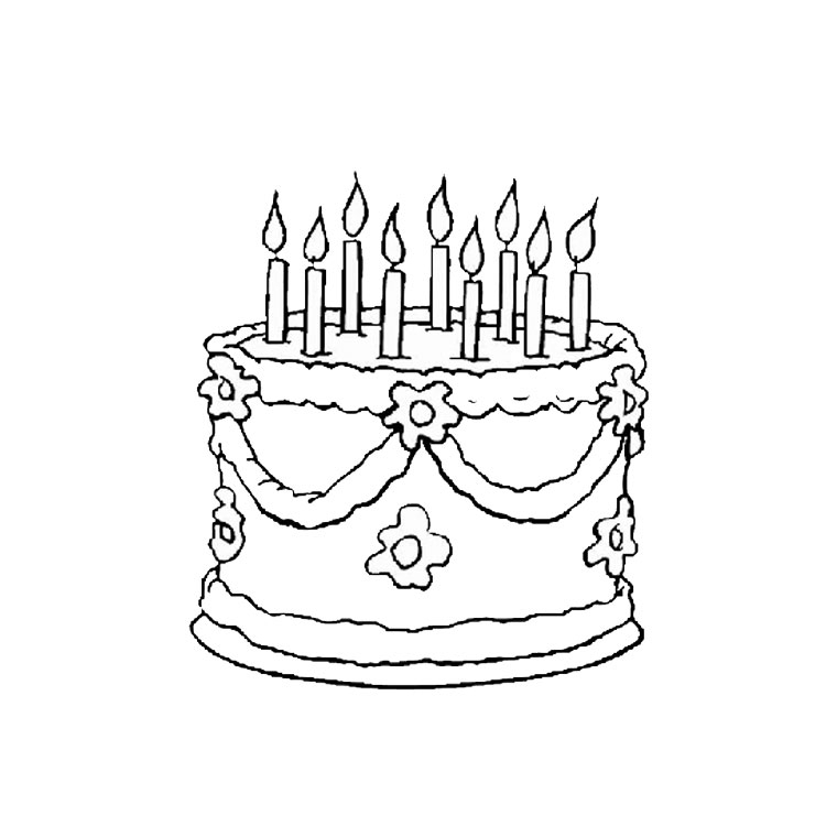 Coloriage d'un anniversaire joyeux avec un gâteau et des ballons