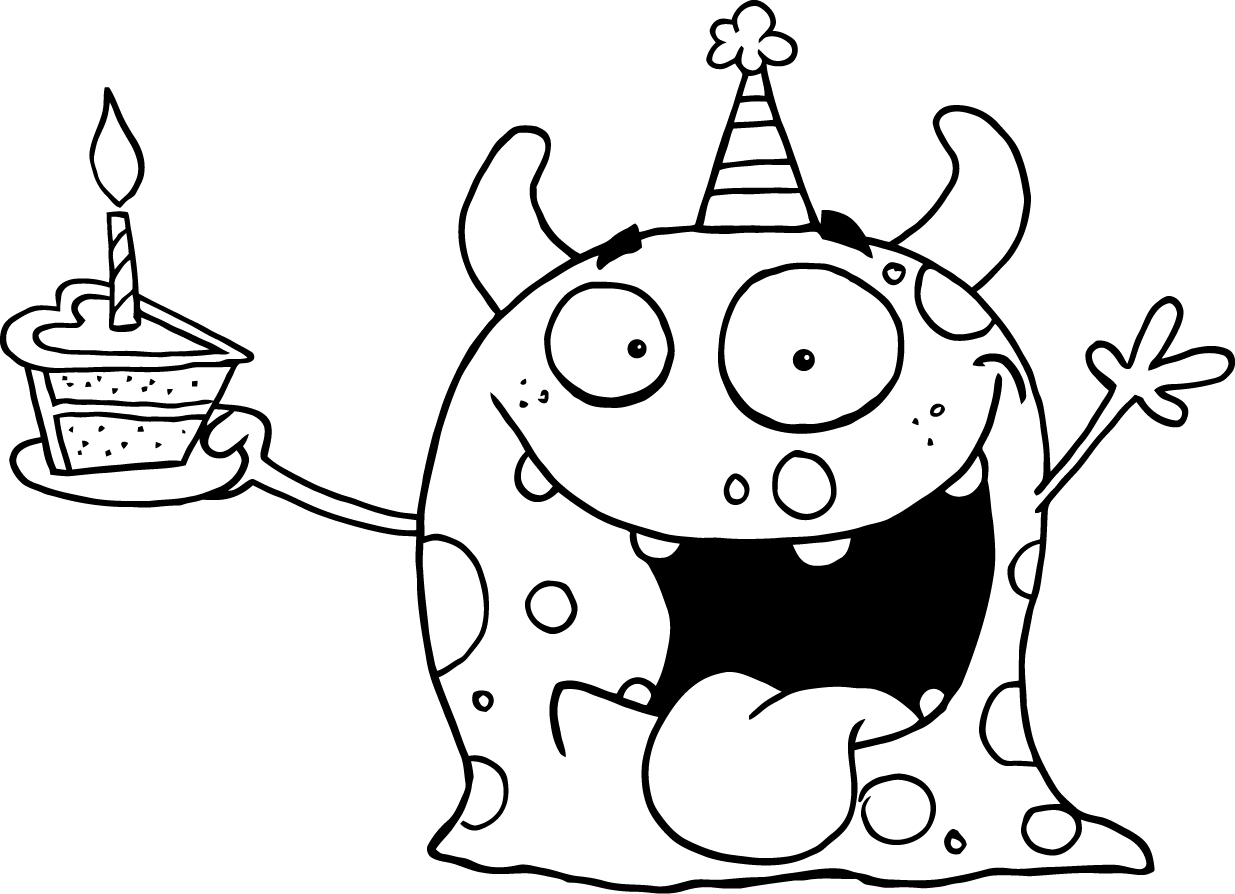 Coloriage d'anniversaire avec un gâteau et des ballons