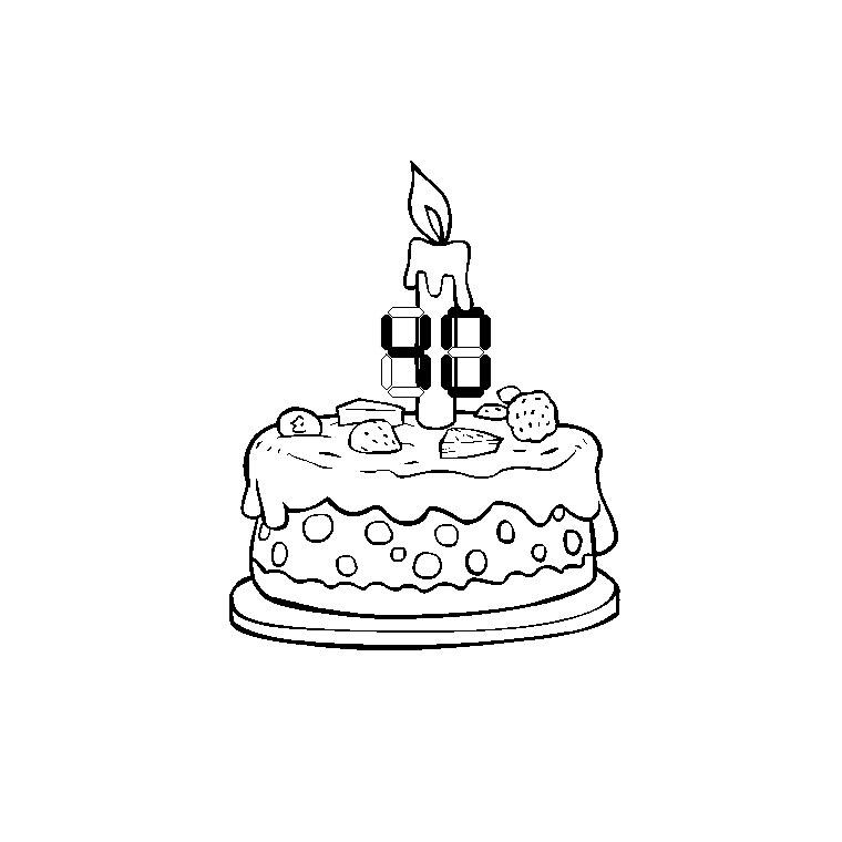 Coloriage d'anniversaire avec un gâteau et des ballons