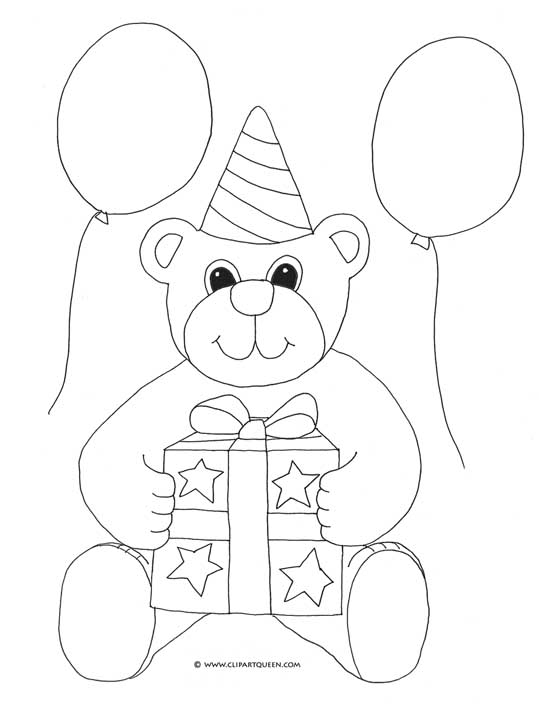 Coloriage d'une fête d'anniversaire avec des ballons et un gâteau