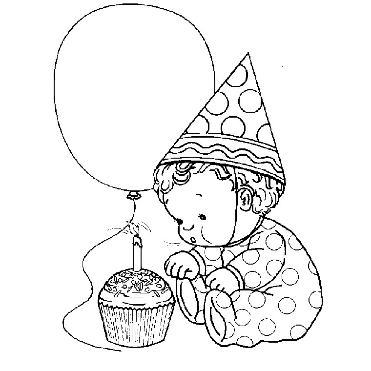 Coloriage d'un anniversaire festif avec des ballons et un gâteau