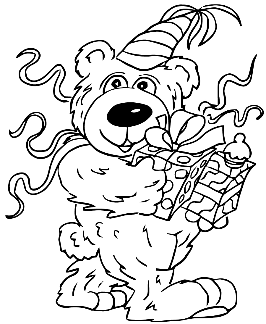 Un coloriage d'anniversaire festif avec un gâteau et des ballons