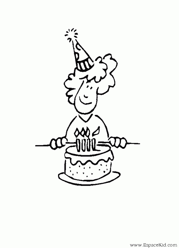 Coloriage d'anniversaire avec un gâteau et des ballons colorés