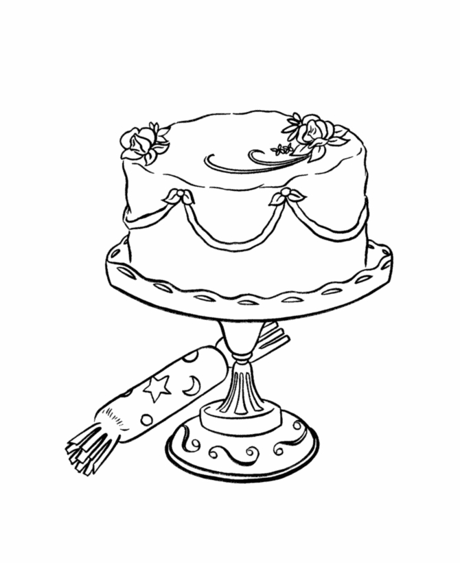 Coloriage d'anniversaire avec un gâteau et des ballons
