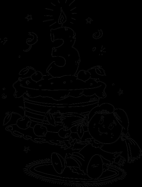 Coloriage d'un anniversaire avec un gâteau, des ballons et des amis