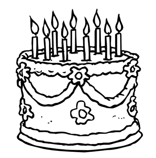 Coloriage d'un anniversaire avec un gâteau et des ballons