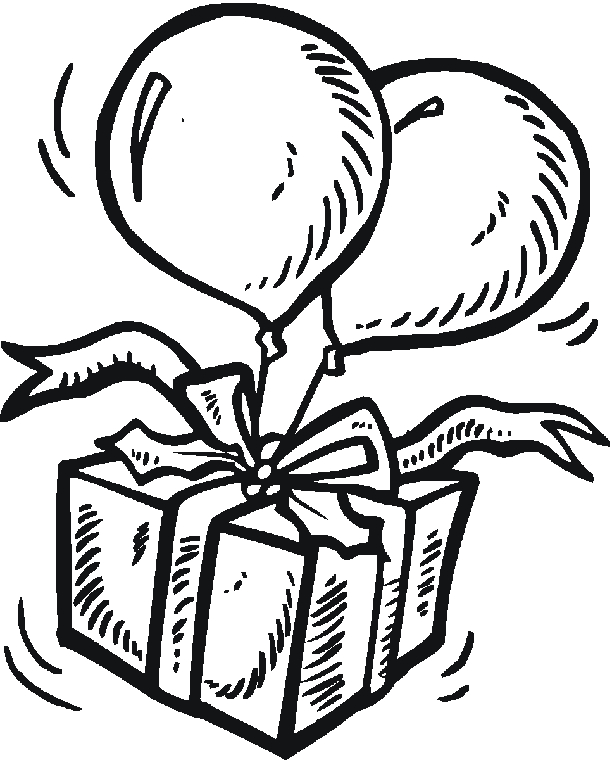 Coloriage d'une fête d'anniversaire avec un gâteau et des ballons
