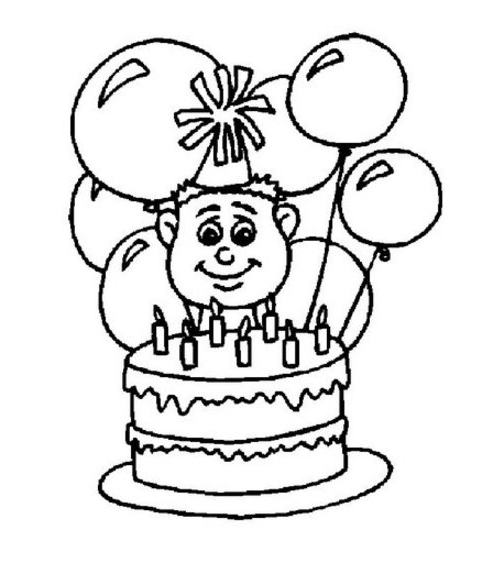 Coloriage d'un anniversaire festif avec un gâteau et des ballons