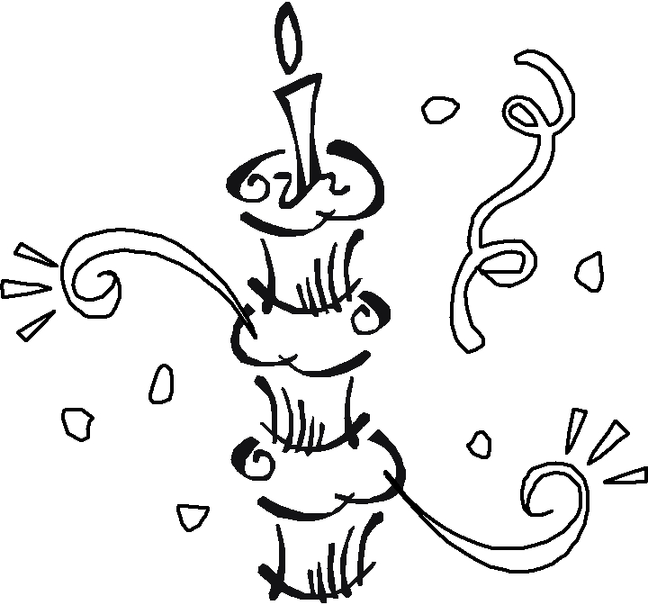 Coloriage d'une fête d'anniversaire avec des ballons et un gâteau
