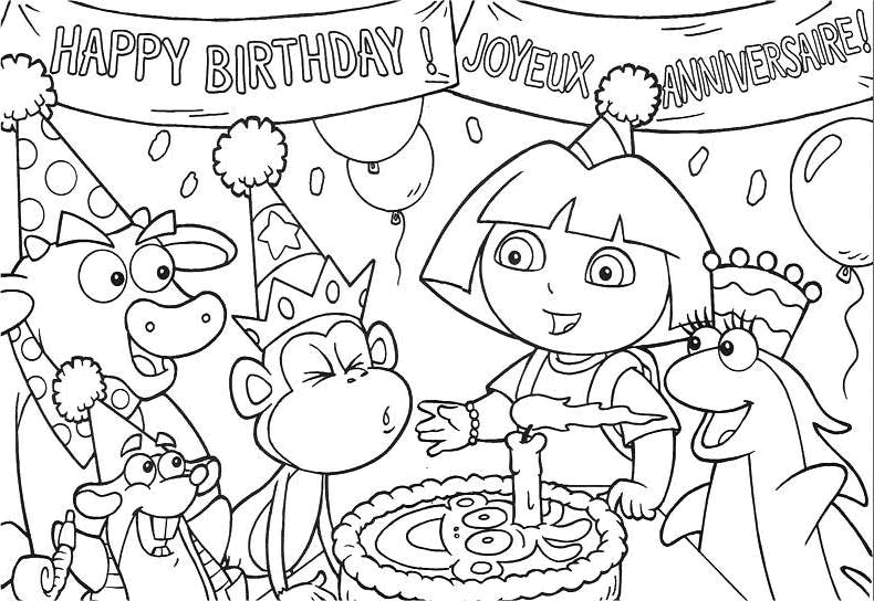 Un joyeux anniversaire avec des ballons et un gâteau festif