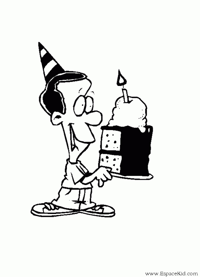 Coloriage d'une fête d'anniversaire avec un gâteau et des ballons