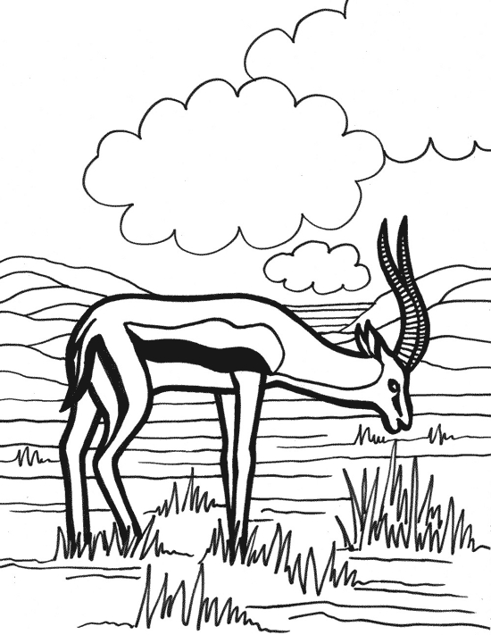 Coloriage d'une antilope dans un paysage naturel