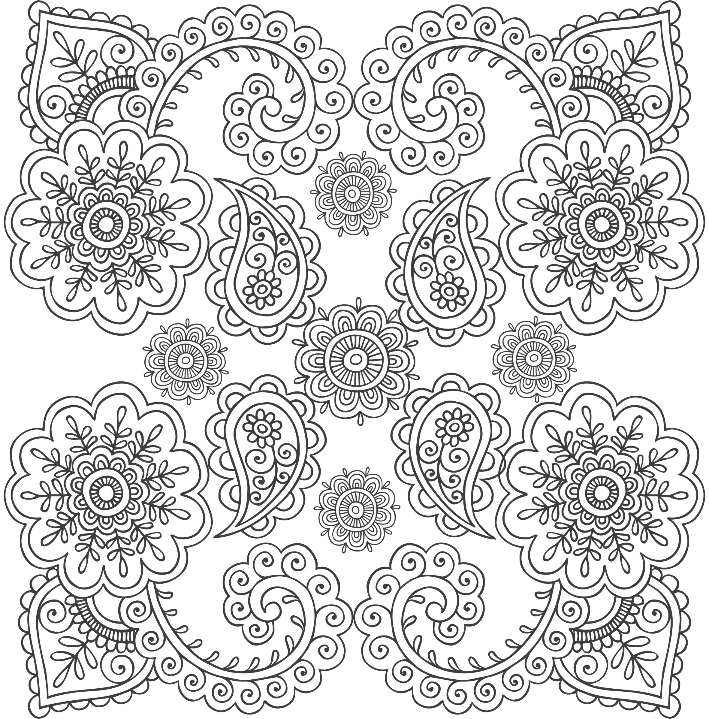 Coloriage d'un jardin antistress avec motifs floraux et géométriques Coloriage d'un jardin antistress avec motifs floraux et géométriques