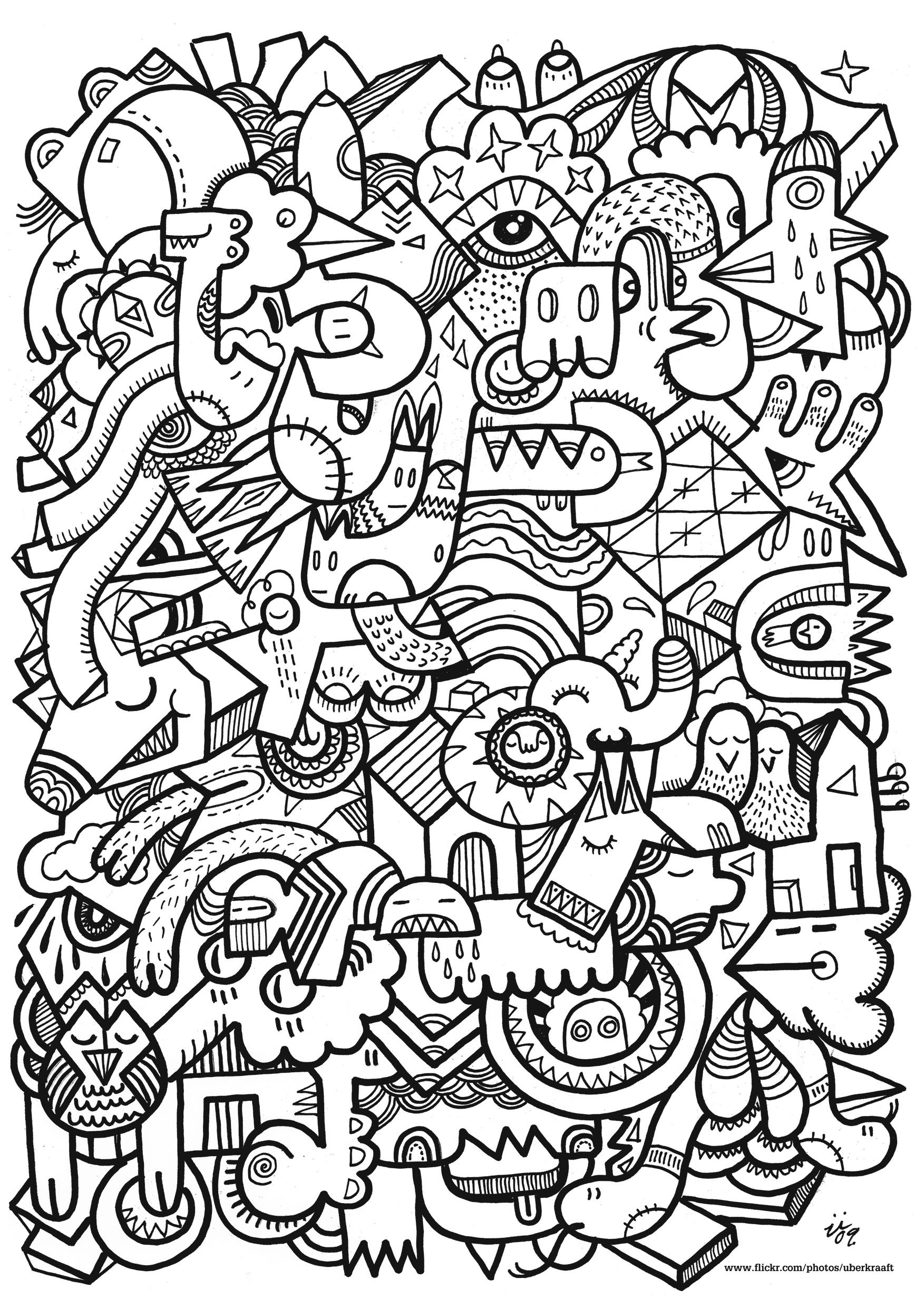 Coloriage antistress représentant un motif floral complexe