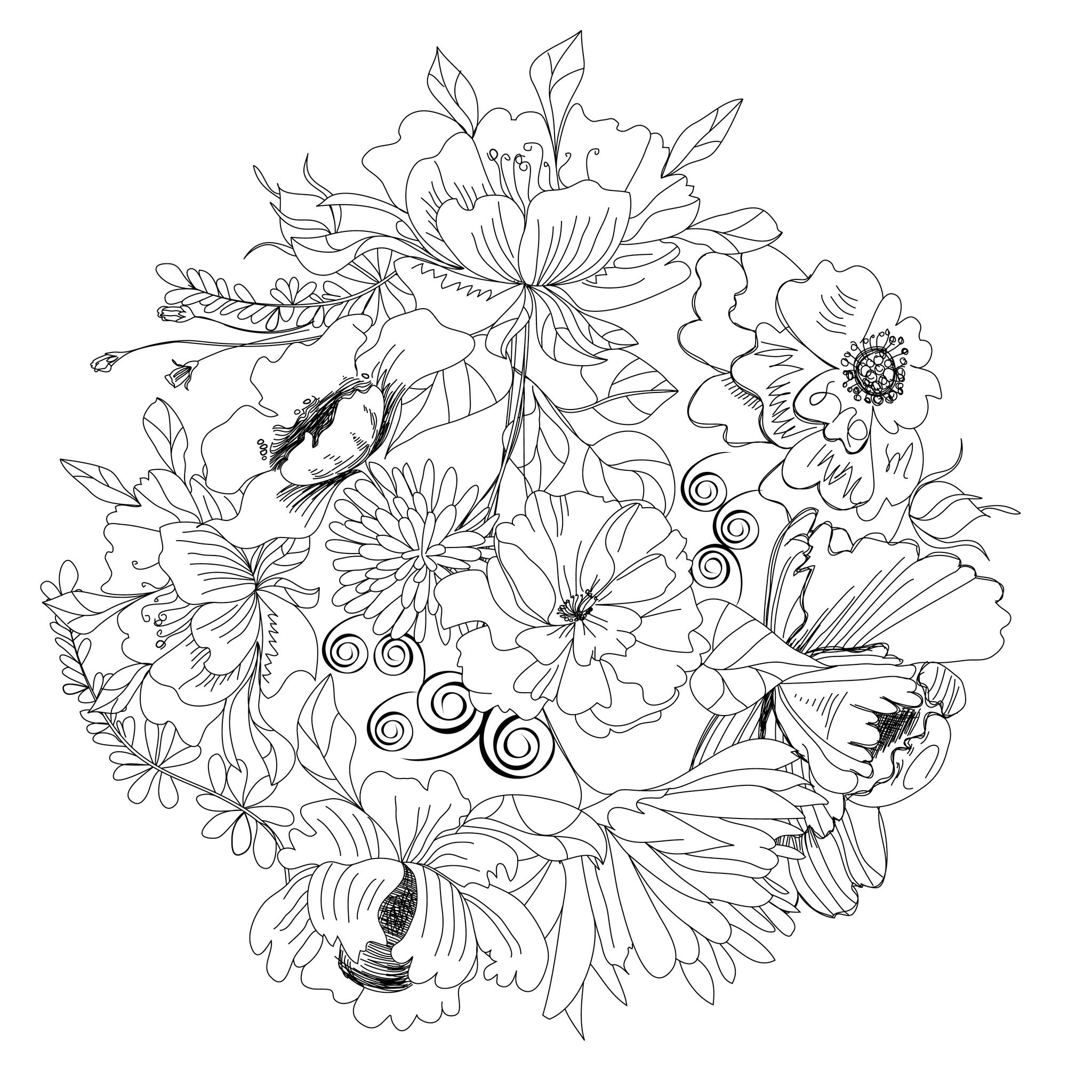 Coloriage antistress avec motifs floraux et géométriques Coloriage antistress avec motifs floraux et géométriques