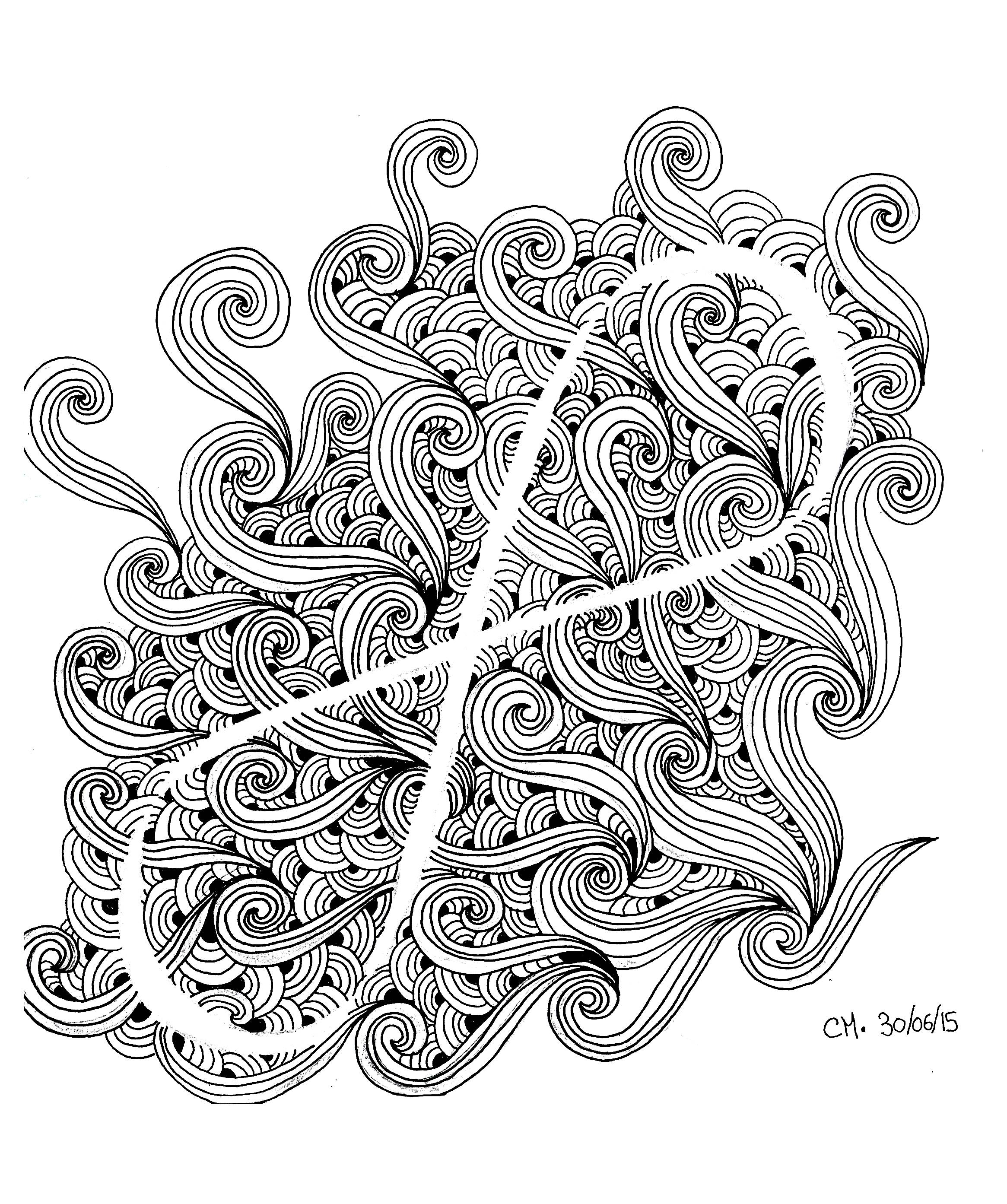Coloriage antistress représentant un motif floral complexe