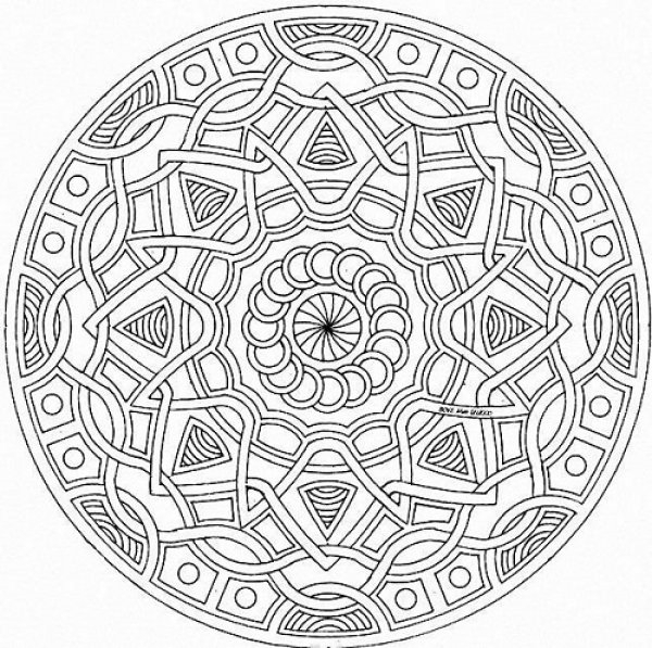 Coloriage antistress d'un paisible jardin avec des fleurs et des motifs géométriques