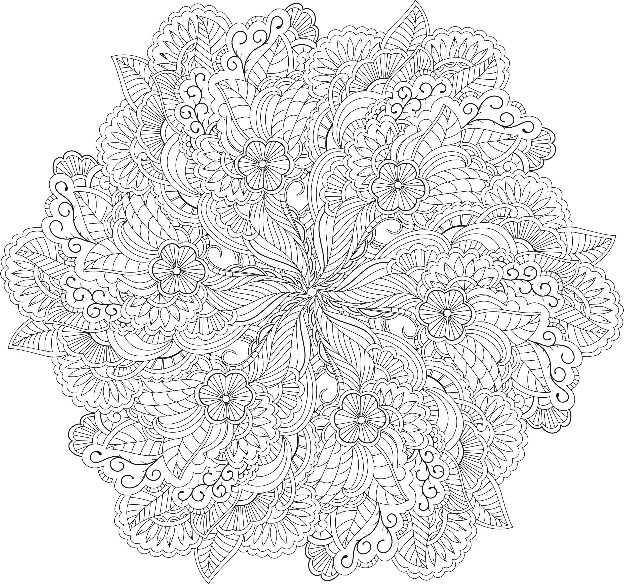 Scène de coloriage antistress avec motifs floraux et géométriques