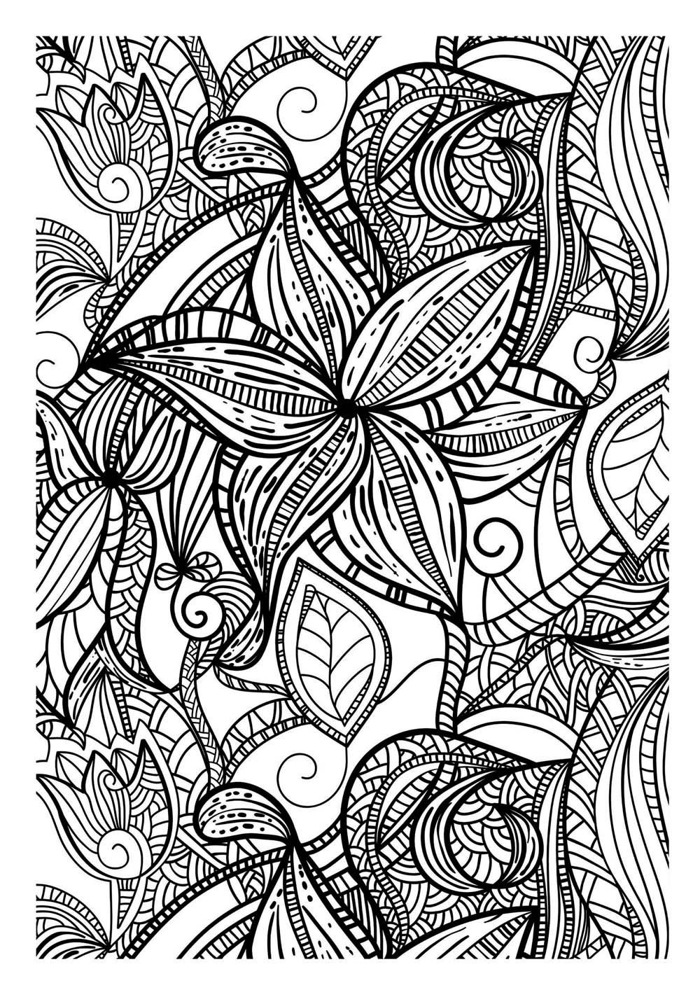 Coloriage antistress d'un jardin luxuriant avec des motifs floraux Coloriage antistress d'un jardin luxuriant avec des motifs floraux
