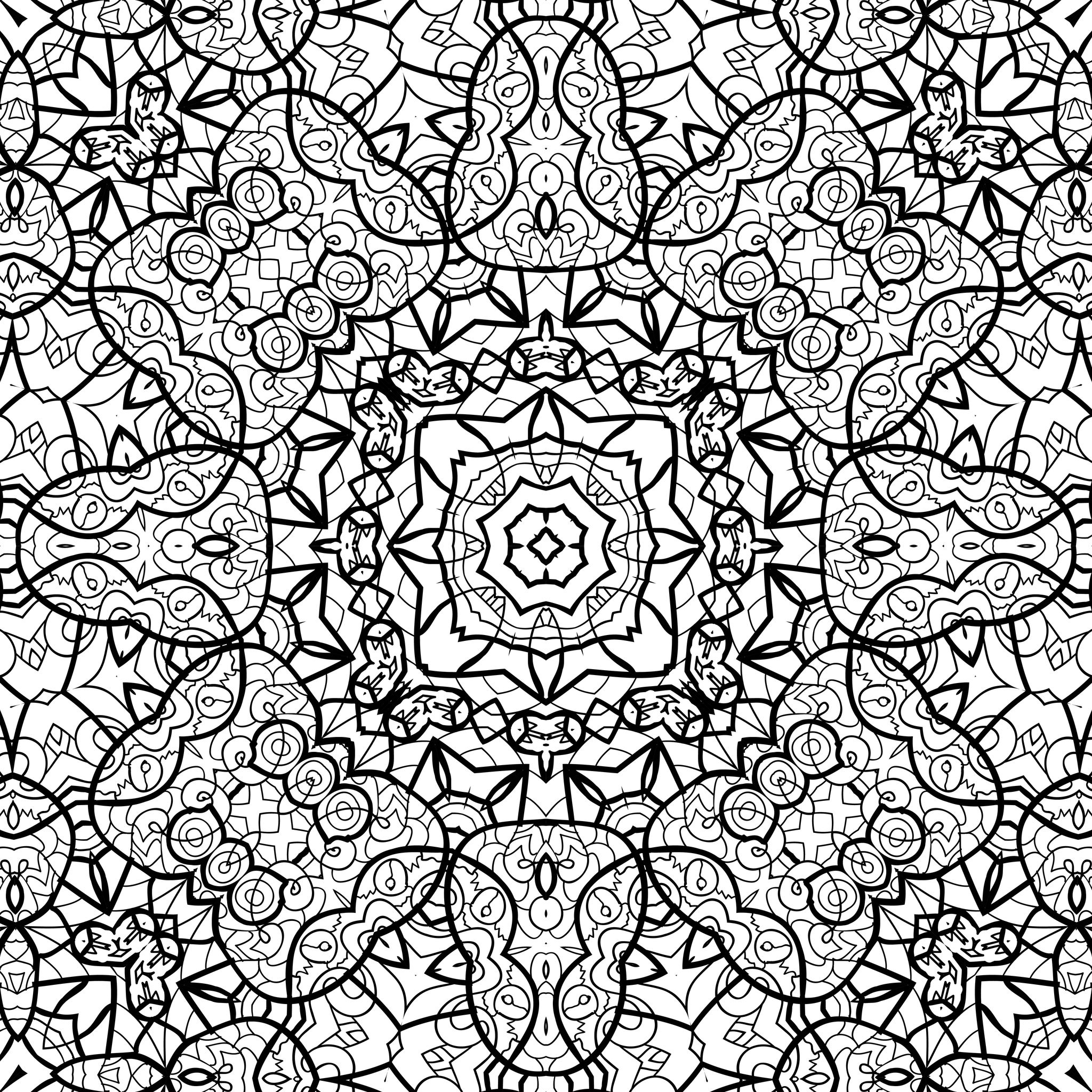 Coloriage antistress représentant un motif floral complexe