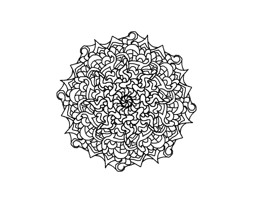 Coloriage antistress représentant un paysage fleuri avec motifs géométriques